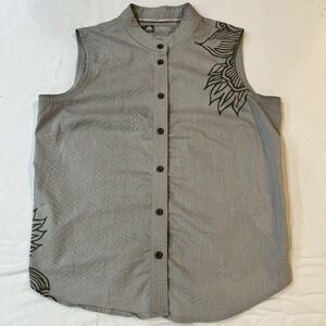 Vintage 2000s Nike ACG Sleeveless Button-Up Flowers Print Shirt Gray Green Sz L